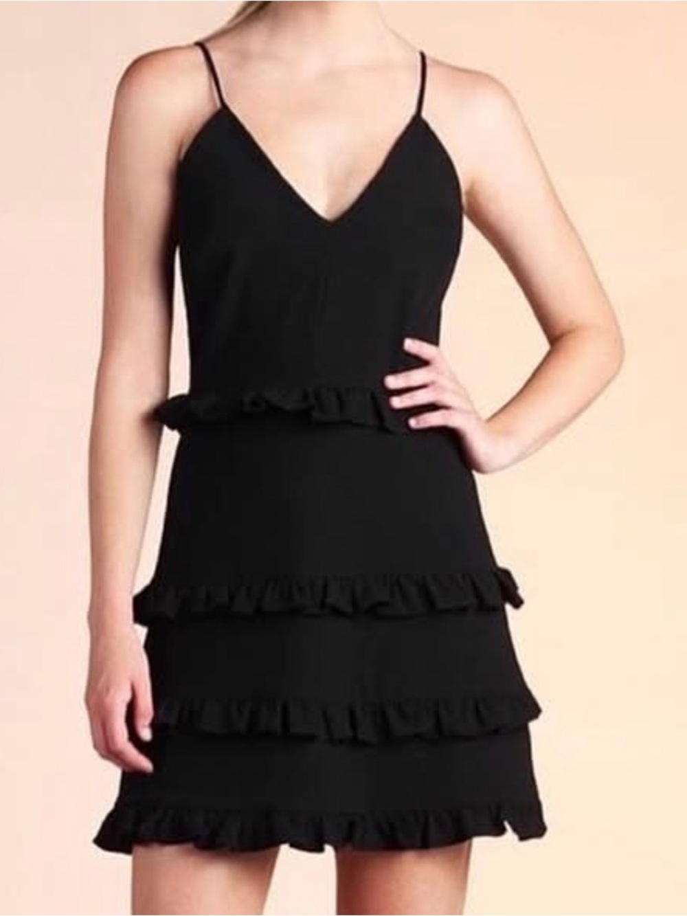 Pants Store Black Ruffle Tiered Spaghetti Strap Mini Dress